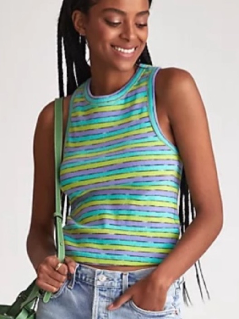 Anthropologie Teal, Blue & Lime Striped Cropped Tank